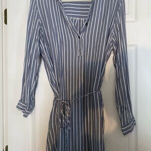 Time and Tru Long Sleeve Dress - Navy and White Stripes